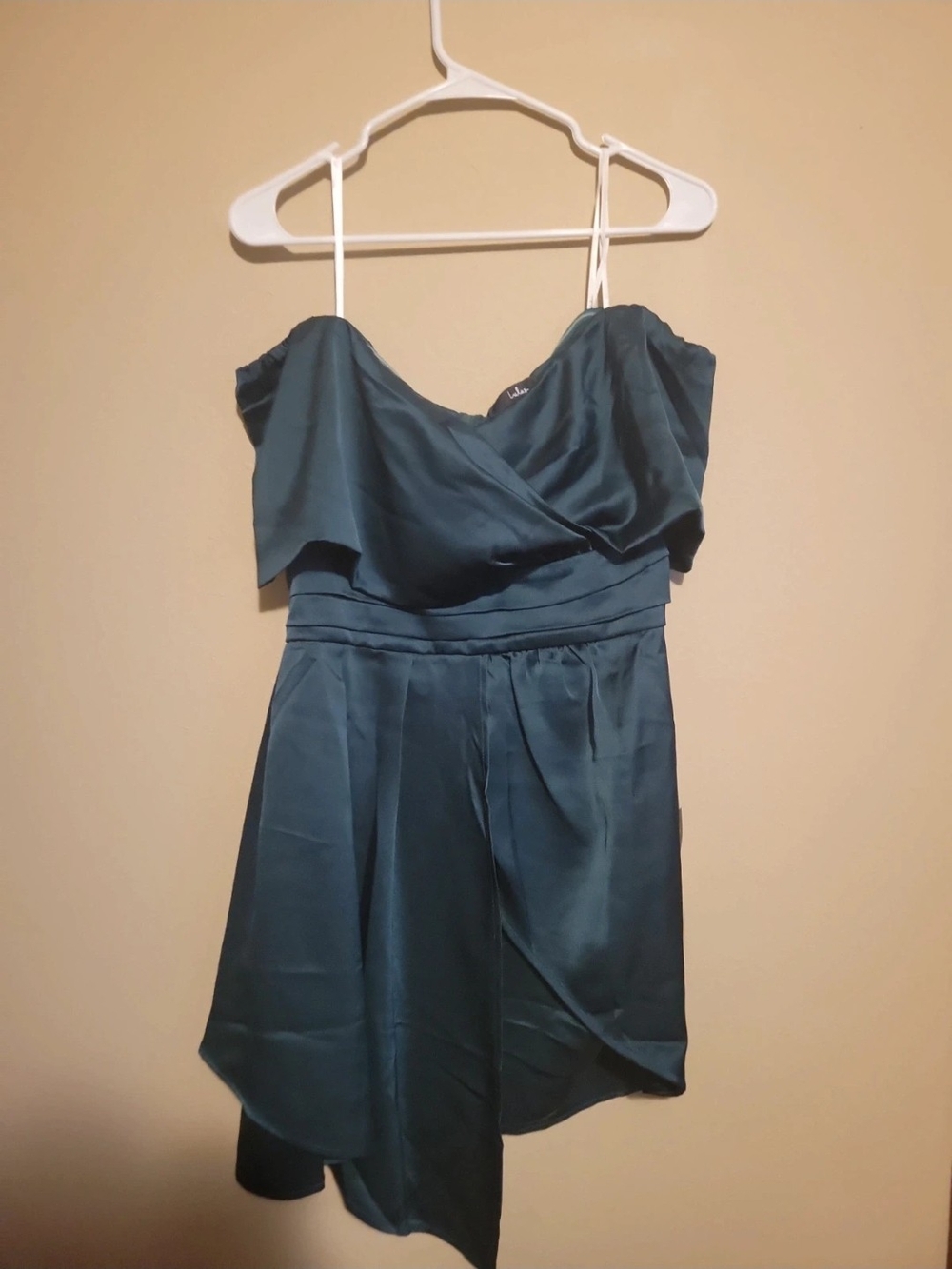 Lulu's One-Shoulder Satin Dress in Teal Blue